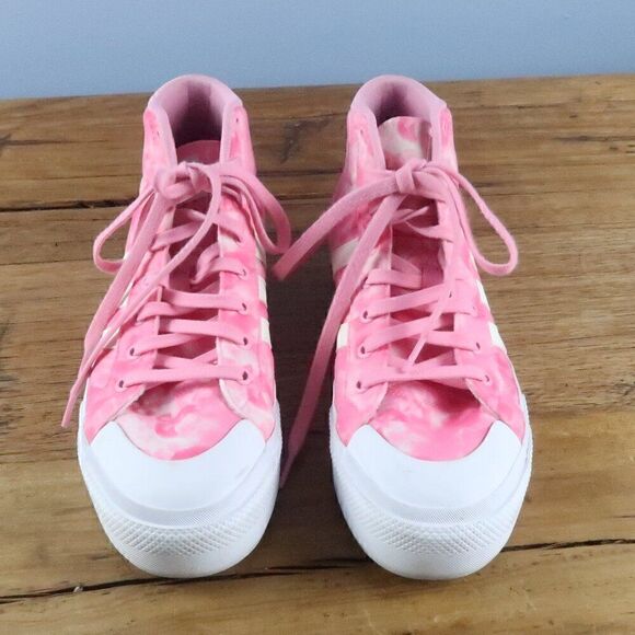 ADIDAS BRAVADA PINK HAWAIIAN FLORAL HIGH TOP PLATFORM CANVAS SNEAKERS SIZE 9.5 - Picture 1 of 11